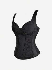 1 chiếc áo corset hai dây kiểu vintage dệt jacquard, màu đen, có gọng định hình eo, gợi cảm, thích hợp mặc đi dự tiệc mùa hè. - màu đen - Xem 3