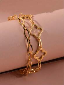 1条时尚七花双层手链，适合女性日常佩戴和作为礼物 - 金黃色 - 查看 1