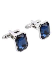 2pcs Fashionable Creative Rhinestone Cufflinks, Casual Business Style Daily & Party Suit Shirt Cufflinks - Silver - View 6