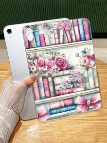 1个粉色书架玫瑰印花透明防震保护套，可爱粉色蝴蝶结设计，适合爱书人士、少女心爱好者，生日、周年纪念、返校、毕业礼物及日常使用。 - 無色 - 查看 2