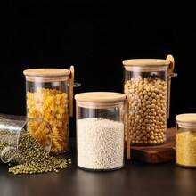 1pc Transparent Plastic Storage Jar With Bamboo Lid And Spoon, Airtight Moisture-Proof, Suitable For Kitchen Storage Of Sugar, Spices, Tea, Coffee, Flour, Nuts, Grains, Bath Salts And More - Kitchen Gadget - Multicolor - View 5