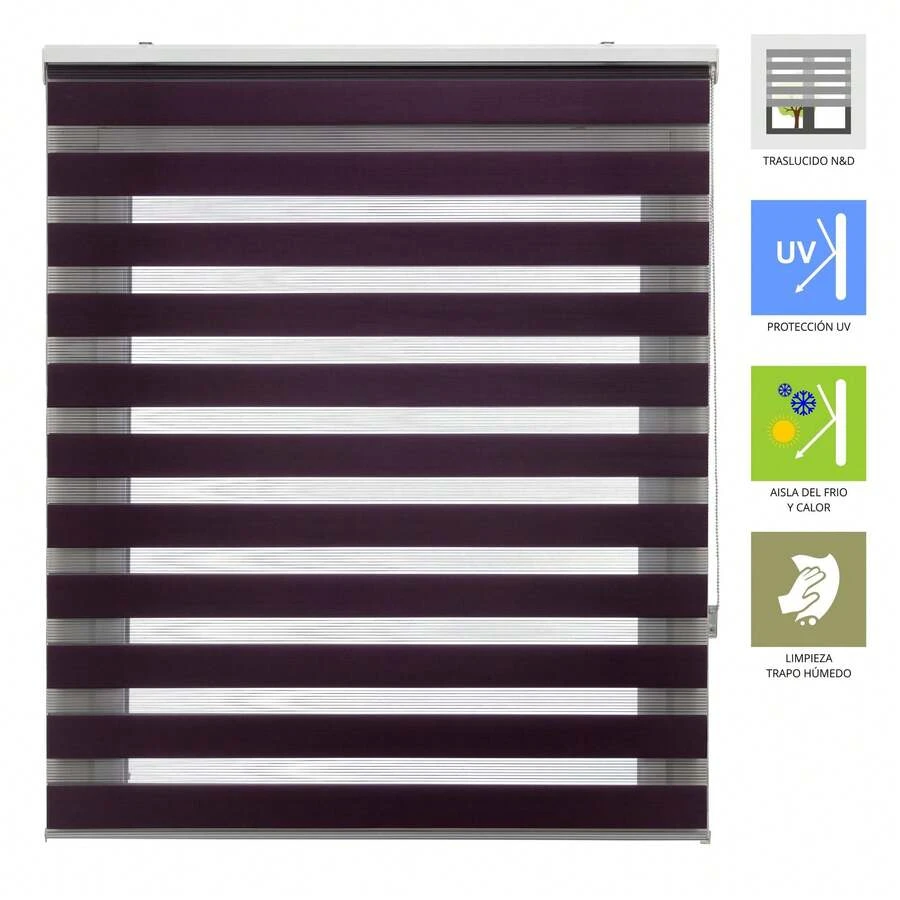 Ecommerc3 Doppellagiges Tag- und Nachtrollo, von 80 x 180 cm bis 180 x 250 cm (Breite x Höhe), Fensterrollos, große Farbauswahl, LIRA-Serie - Violett - Übersicht 1