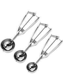 Multi-Purpose Stainless Steel Scoop Set - Trigger Release For Ice Cream, Cookie Dough, Melon Balls & Meatballs - Silver - View 10