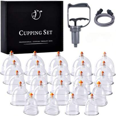 Portable Upgrade 20 Pcs Massage Therapy With Case, Pump Suction Cups For Cellulite Muscle Pain Relief Physical Therapy.