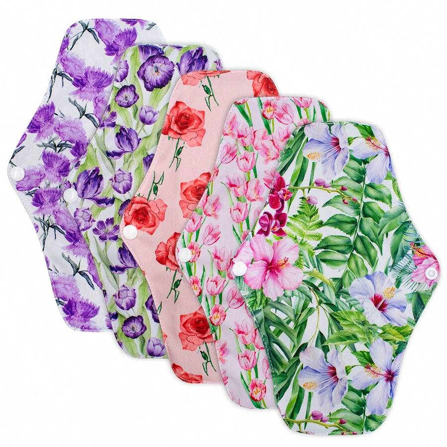 5片装可重复使用高流量月经垫，女士带翼卫生巾套装，可洗夜用布护垫