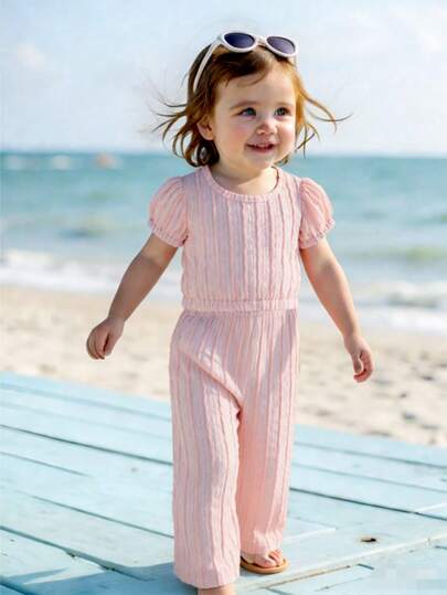2pcs/Set Toddler Girls Cute Striped Top And Minimalist Long Pants, Elegant Daily Outfit