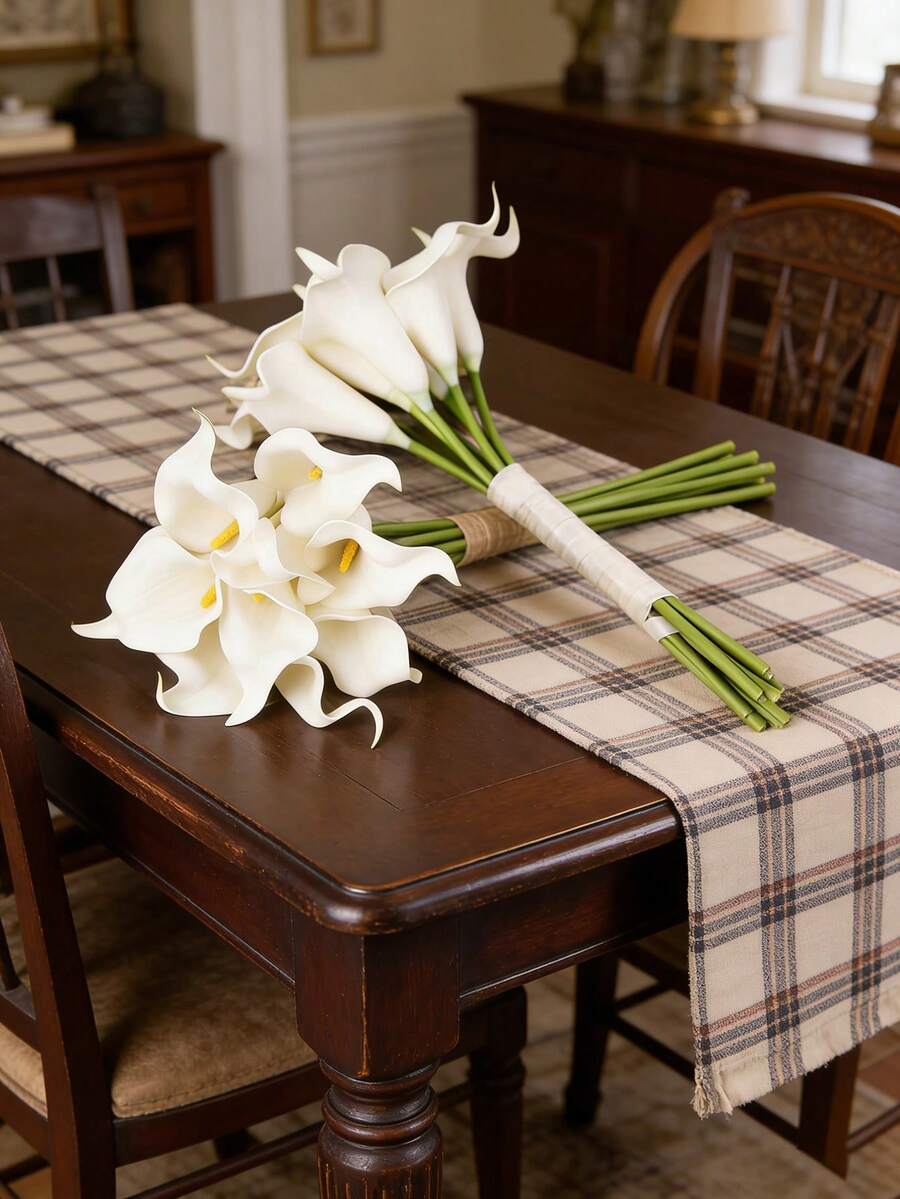 Bộ 12/6/1 bông hoa loa kèn trắng nhân tạo 33cm, làm từ chất liệu PU, thích hợp trang trí nhà cửa, đám cưới, trong nhà/ngoài trời, sân vườn, tiệc tùng, phong cách Boho. - Màu trắng sữa - Xem 1