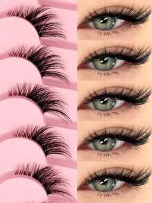 1件 Asiteo 7对半条假睫毛，透明睫毛梗带猫眼尾延长设计，自然柔软仿貂毛睫毛，蓬松柔软，适合自然妆容 - A - 查看 1