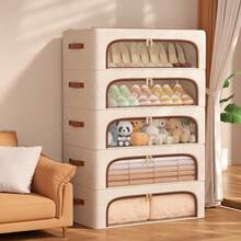 1pc Foldable Storage Box With Lid, Large Capacity Under-Bed Storage Box, Multi-Function Drawer-Style Shoe Cabinet, Clothes Storage Box, Shoe Storage Box, Foldable Storage Box, Wardrobe Organizer Box, Suitable For Storing Shoes, Jeans, With Handles On Both Sides, Dust-Proof And Moisture-Proof, Fully Utilize Underbed Space. Space-Saving, Can Also Be Used As A Storage Box On Top Of Cabinets, Suitable For Seasonal Storage. This Is A Space-Saving Storage Box, An Essential Item. - Khaki - View 6