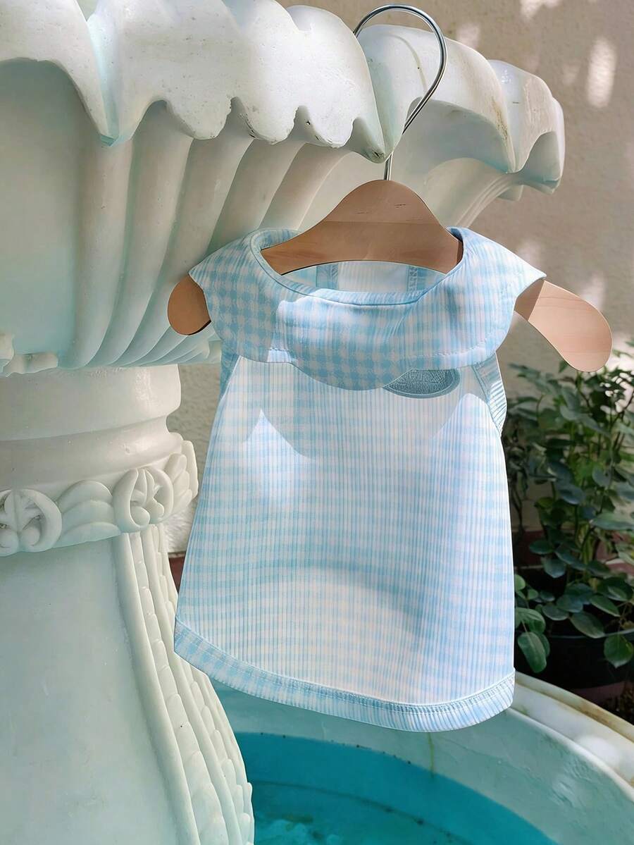Pet Summer Cooling Vest, Soft Breathable Sleeveless Dog Shirt, Comfortable No Restraint Puppy Clothes For Small Medium Dogs Cats, Light Blue Plaid