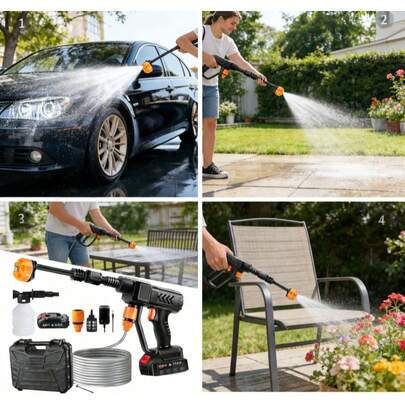 1 Set Portable Wireless Car High Pressure Washer, Battery Powered, Easy Assembly, Suitable For Cleaning Balcony, Windows, Deck, Exterior Walls, Floors, Fences, Garden And More, Multi-Purpose