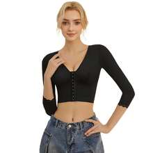 Slimming Arm Shaper Tops For Women, Lace Sleeve Compression Tank Top With Front Closure Bra, Chest Binder Shapewear, Ideal For Autumn & Holiday Costumes - 黑色 - 查看 3