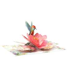 蜂鸟花卉贺卡 手工贺卡 附信封 生日祝福折叠贺卡 - 多色 - 查看 3