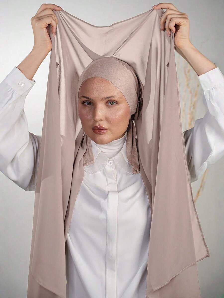 1pc 3-In-1 Instant Chiffon Hijab With Built-In Magnet And Inner Cap/All-In-One Instant Hijab - No Pins Needed, Non-Slip Fit, Quick Wear