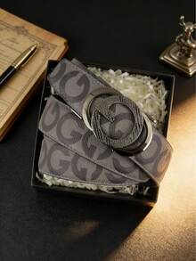 男士奢华商务皮带，字母合金自动扣皮带，高品质印花皮带，适合日常佩戴、搭配服装、休闲场合，是馈赠佳品。 - 彩色 - 查看 2