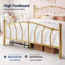 Allewie 14 Inch Twin/Full/Queen/King Size Metal Platform Bed Frame With Heart-Shaped Headboard And Footboard/Iron-Art Mattress Foundation/Under Bed Storage/No Box Spring Needed/Easy Assembly/Noise-Free/Gold - 金色 - 查看 4