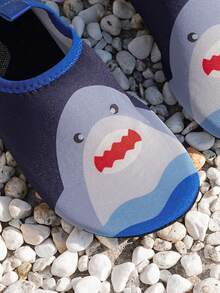 Spring/Summer Kids Cute Cartoon Shark & Dinosaur Pattern Outdoor Casual Breathable Soft Bottom Lightweight Water Shoes, Beach Socks, Diving Shoes - Navy Blue - View 6