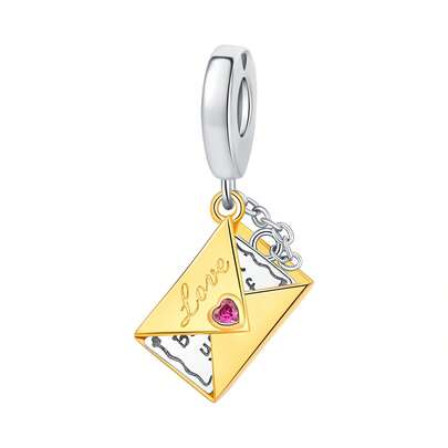 CYMYSS 1件装爱情信函造型锆石镶嵌心形宝石及“爱”字装饰情侣手链吊坠，情人节/周年纪念日送给女性的礼物