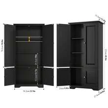 Furchen küchenschrank mehrzweckschrank, Schwarz Wohnzimmerschrank mit 4 Türen und verstellbarem Regal, 59 x 32 x 123 cm - Schwarz - Übersicht 3