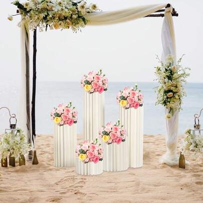 OUKANING Wedding Centerpieces Cardboard Vases - Set Of 5 Flower Vase Flowers Stand For Party Tables Decorations - Elegant Bulk Weddings Decoration Table Cylinder Centerpiece Stands