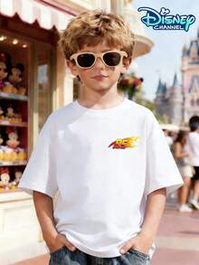 Disney Camiseta de cuello redondo para niño, estilo informal, de punto de algodón transpirable y agradable para la piel, de manga corta para salidas de verano, con personajes de cara sonriente de Interlocking bricks y el colorido número 67, estampado de salpicaduras de grafitis, ideal para usar en la escuela todos los días, cómoda camiseta para paseos de fin de semana y salidas informales después de la escuela. - Blanco - Ver 2