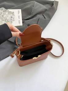 Bolso cuadrado pequeño de textura trenzada de moda, bolso de hombro personalizado para ir al trabajo, bolso cruzado para mujer - Marrón - Ver 4