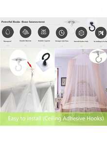 1/4/6pcs No-Trace Rotating No-Nail Ceiling Hooks, No-Drilling Damage-Free Roof/Wall Mounted Heavy-Duty Hanging Door Hooks - Multicolor - View 9