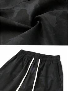 夏季休闲时尚工装裤，户外情侣款简约迷彩七分裤 - 黑色 - 查看 4