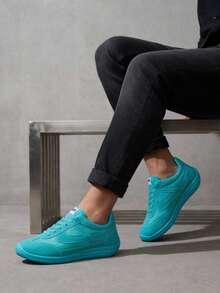 Zapatos hombre mujer casuales de ecopiel  color básico choclo zapatilla tipo ecopiel PANAM botín planos de gran calidad unisex tenis moda urbano 22mx 30mx ideal para combinar con todo skate choclo gym cómodos de excelente calidad verde azul 010679 - Neblina azul - Ver 2
