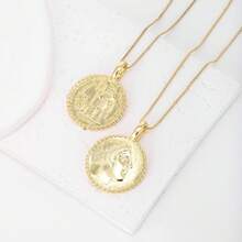 1件18K镀金铜圆形吊坠项链，奢华珠宝，简约设计，精美女士礼物 - 金色 - 查看 6