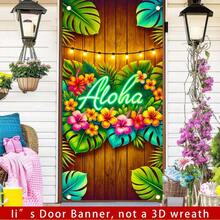 Hawaiian ALOHA Door Curtain Banner, 71x35 Inches In Size, Neon ALOHA Hibiscus And Palm Leaf Pattern Front Door Decoration, Tropical Pattern Porch Decoration, Suitable For Outdoor Family Parties And Festival Decoration. - 71in*35in - Xem 5