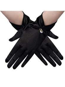 1 paire de gants courts en satin noir avec faux perles pour femmes, gants de thé rétro vintage des années 1950, accessoires pour le bal de l'opéra, le mariage et la scène, cadeau de la Saint-Valentin - Multicolore - Voir 7