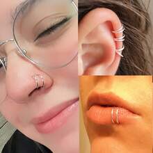 4对装免穿孔假唇饰套装 - 夹式唇环、仿蛇咬唇圈、双环蛇咬唇环 | 万圣节吸血鬼牙齿獠牙风格唇部饰品 - 8PCS - 查看 5