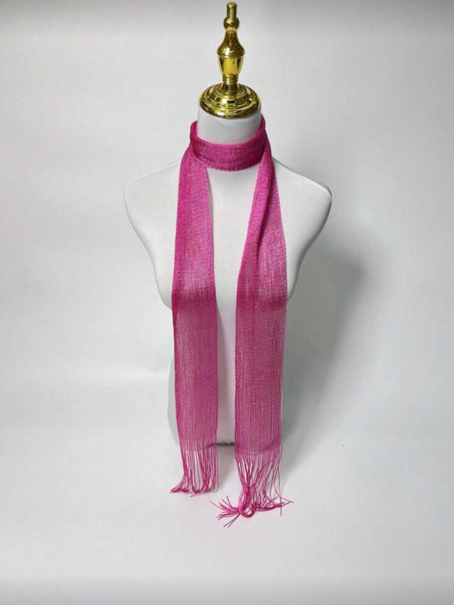 1条时尚百搭针织围巾 - 玫紅色 - 查看 1