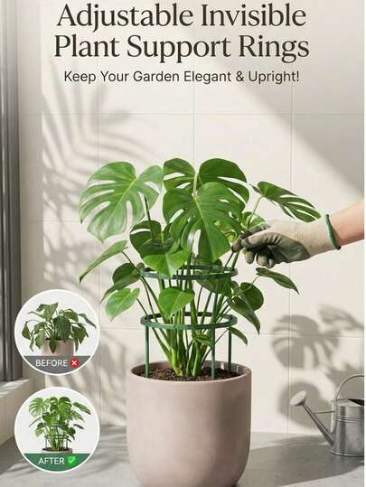 Bộ 2/4/8/16 cọc đỡ cây, khung đỡ cà chua hình bán nguyệt linh hoạt, giàn leo điều chỉnh được cho hoa leo và cây trồng trong nhà, màu xanh lá cây.