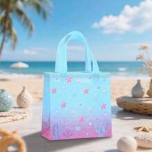 6/12/24pcs Mermaid Series Ocean Theme Non-Woven Fabric Gift Bags, Seahorse & Starfish Print Party Gift Packaging Bags, Portable Tote Bags With Handles For Shopping Mall, Beach Picnic, Island Travel, Happy Birthday - 9033 - View 7
