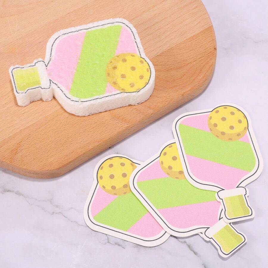 4 Pcs Compact Kitchen Sponges, Reusable Pickleball Cleaning Cellulose Sponge Wood Pulp Pickleball Gift Fun And Quirky Kitchen Accessory Household Gadget - A - View 1