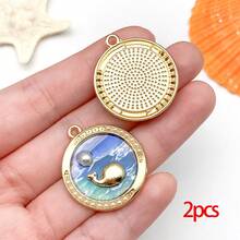 2/7件套珐琅蓝色海洋海星贝壳沙滩吊坠，法式复古精致镀金沙滩风吊坠，可DIY项链、耳环、钥匙扣等配饰 - 彩色 - 查看 9