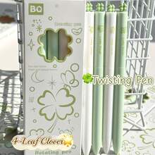 4支/套 高品质绿色三叶草旋转笔，黑色墨水，幸运三叶草元素，0.5毫米中性笔尖，学生文具，返校礼物 - 四葉草旋轉筆 - 查看 10