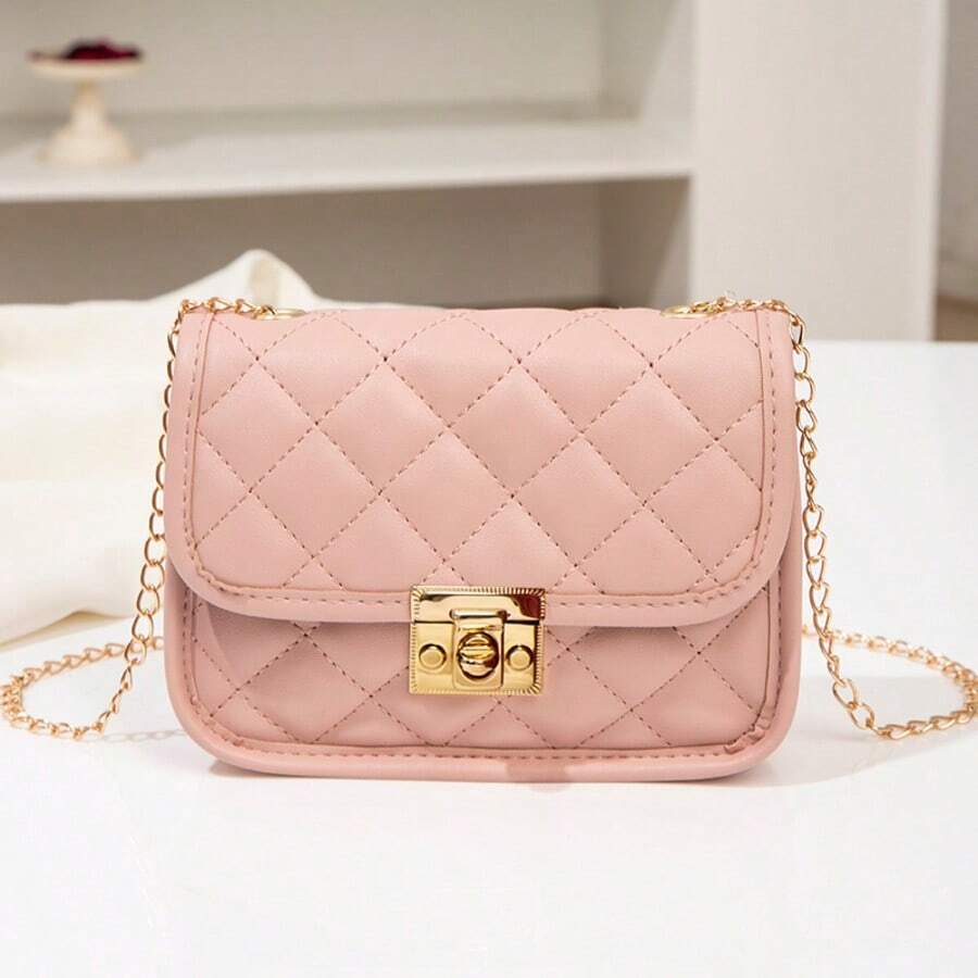 Mini Diamond Quilted Chain Strap Minimalist Shell Bag, Suitable For Daily Wear - Pink - View 1