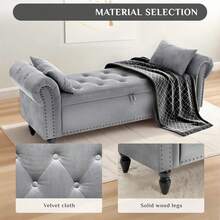 Ottoman Storage Bench,Sofa Bench,Foot Rest Stool,Velvet End Of Bed Bench,Storage Box With Lid, Entryway Bench,168 KG Load Capacity - Light Grey - View 7