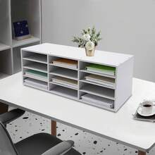 Desktop-Aktenordner, weißer Literaturordner mit 12 Fächern, 4 Reihen und 3 Spalten, PVC-Papierfach für Dokumente, Post und Rechnungen - Weiss - Übersicht 1