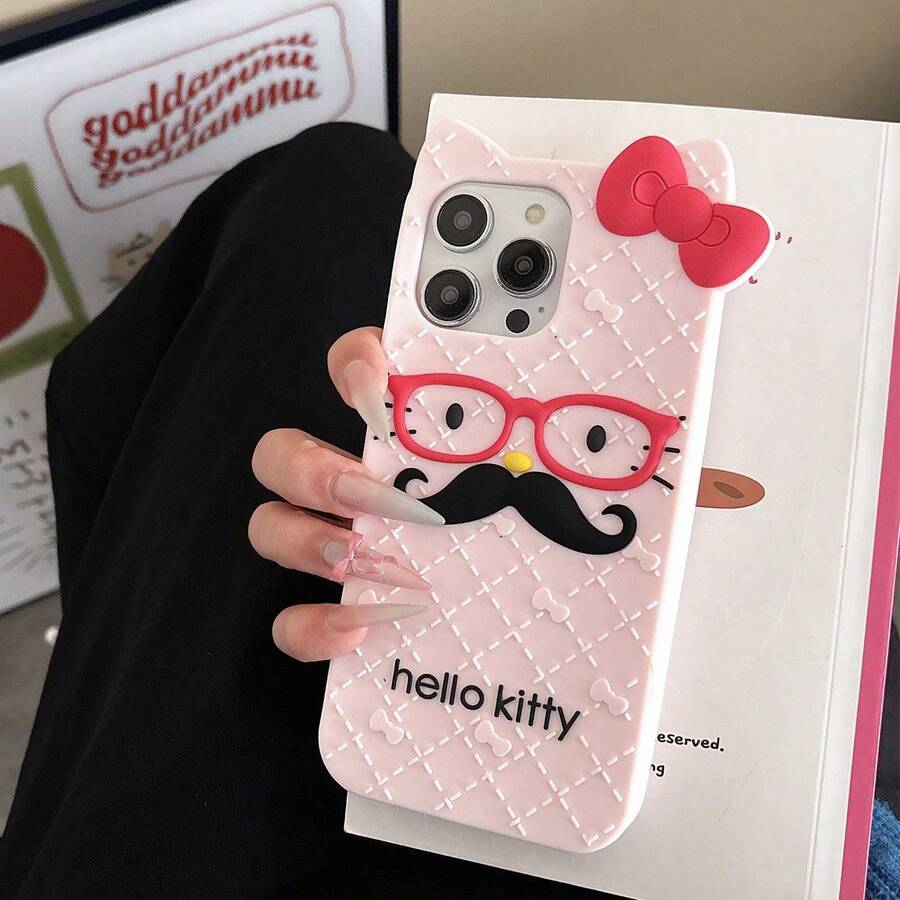 SANRIO 三丽鸥新款高级卡通硅胶3D立体蝴蝶结胡子Hello Kitty可爱手机壳，时尚百搭，兼容苹果17系列、11/12/12 Pro、13/14/15、13 Pro/14 Pro/15 Pro、12 Pro Max/13 Pro Max/14 Pro Max/15 Pro Max、16、16 Pro、16 Pro Max、17、17 Pro、17 Pro Max，柔软硅胶防震保护套，生日、情人节、情侣的理想礼物。 - 彩色 - 查看 1