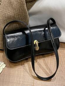 French Retro Clasp Small Square Bag, New Fashionable Personalized INS Underarm Bag, Stylish Shoulder Bag - Black - View 3