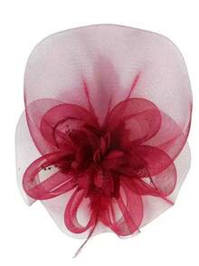 1pc Women's Vintage 20s 30s 50s Style Fascinator Hat, Charming Headpiece With Bow, Flower & Veil, Suitable For Wedding, Tea Party - Burgundy - View 2