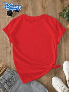 Disney Women's T-Shirt Featuring A Disney Castle Cartoon Print, This Soft, Comfortable, And Durable Fabric Makes It Perfect For Spring And Summer. The Women's Crew Neck T-Shirt Is Ideal For Everyday Wear, Shopping, Parties, Travel, And Gatherings. It Also Makes An Exquisite Gift. - 紅色 - 查看 2