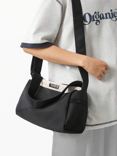 [AWAY Letra Bloque de Color] Bolso cruzado de gran capacidad, versión coreana, estilo popular de campus, bolso de estudiante, ligero de nailon, bolso de viaje versátil, casual y deportivo, bolso unisex para pareja, 2026 Nuevo