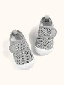 1 Pair New Boys' Grey Stylish Simple Versatile Round-Toe Flat Mesh -Strap Sneakers, Suitable For Everyday Outings, Walks In The Community Park, Hiking, Travel, And All Seasons - Grey - View 5