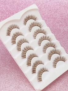 7 Pairs Brown False Eyelashes Cat Eye Eyelashes Fox Eye Lashes End Eye Elongated Fake Lashes Faux Mink Lashes Natural Look Eyelashes Short Lash Extension Makeup New Style Brown False Lashes, Realistic Brown False Lashes, Curled And Transparent Stems, Complete One Piece, Pure Sensual False Lashes. - Brown - View 2