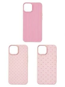 3pcs Set Soft Faux Leather Texture Bowknot/Stripe/Polka Dot Phone Case, Cute Girly Aesthetic Design, Shock-Resistant Protective Cover Compatible With IPhone & Galaxy - Multicolor - View 24